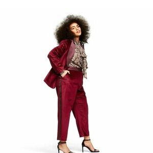 Altuzarra Target Red Velvet Blazer Straight Leg Ankle Pants Blouse Set 2X 18W